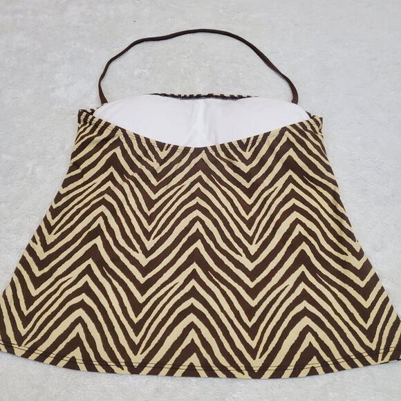 Talbots Brown Zebra Animal Stripe Tankini Halter Bikini Bottoms Swim Suit Set 10 - Picture 7 of 13